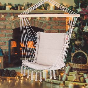 DETEX® Hängesessel 150kg Belastbarkeit Sitzkissen Makramee Outdoor Indoor Hängeschaukel Hängestuhl Hängesitz Schaukel Schaukelstuhl Creme DETEX® Hängesessel 150kg Belastbarkeit Sitzkissen Makramee Outdoor Indoor Hängeschaukel Hängestuhl Hängesitz Schaukel Schaukelstuhl Creme