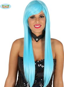 Dämon Karneval Perücke Lang Elegant Glatt Erwachsene Verschiedene Farben Stilvoll Fasching Haarmode, Farbe: Blau