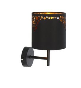 Wandleuchte INGEBORG E14 LED 1x15W Metall schwarz matt, Textil schwarz Dekorstanzungen B:15cm H:25cm