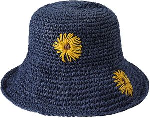 Damen Sonnenhut Faltbar Sommer Strohhut Breite Krempe Strandhut UV Schutz Outdoorhut mit Sonnenblume
