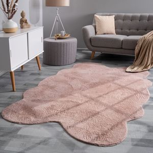 TT Home Wohnzimmer Teppich Unifarben Flauschig Modern Kunstfell Kurzflor Größe 140x200 cm Fell-Form