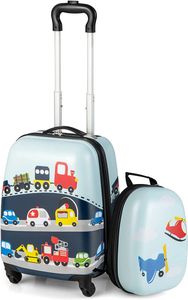 2tlg. Kinderkoffer mit Rucksack, 16” + 12” Kinderkoffer Set , Kindertrolley Kindergepäck Handgepäck für Mädchen und Jungen, Reisegepäck Hartschalenkoffer (Blau)