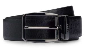 Hugo Boss - Wendegürtel aus italienischem Glattleder und strukturiertem Leder - kürzbar - 3.5 breit - schwarz