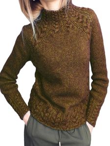 Frauen Winter Warm Gestrickte Pullover Arbeiten Einfarbige Jumper-Tops Lässiger Langarm Pullover,Farbe:Khaki,Größe:M