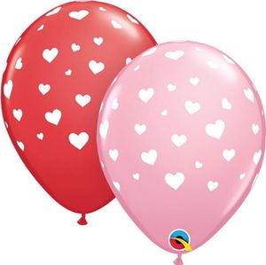 Balon z nadrukiem Serca czerwony, różowy 28cm 25sz