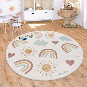 Teppich Kinderzimmer Spielmatte Waschbar Rutschfest Regenbogen Planet Tiere Soft Grösse 120 cm Rund