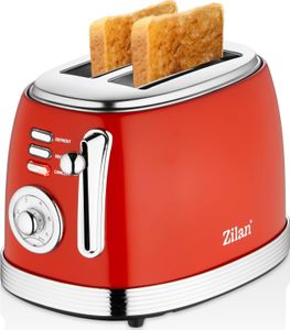 Zilan 60er Jahre Retro 2 Scheiben Doppelschlitz Toaster | Edelstahl Toaster | Retro Toaster | Vintage | 850 Watt
