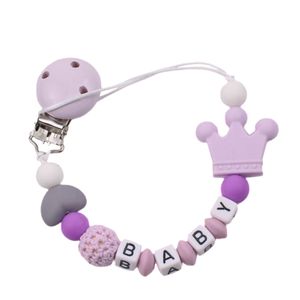Baby Schnullerkette Schnullerketten mit Namen Motiv Krone für Mädchen & Jungen personalisierte Baby Geschenke Lila