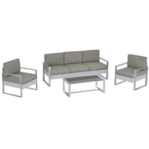 Outsunny 4-TLG. Gartenmöbel Sofa Set mit Alu. Teetisch mit gehärtetem Glas grau