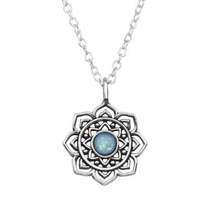 Kette mit Opal Blume: Anhänger Halskette Silber 925 Silber