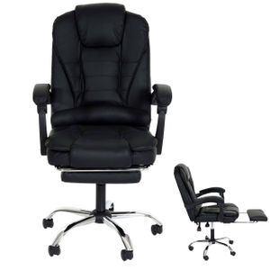 Bürostuhl HWC-M80, Schreibtischstuhl Drehstuhl Chefsessel, ausziehbare Fußstütze Kunstleder silbernes Fußkreuz  schwarz