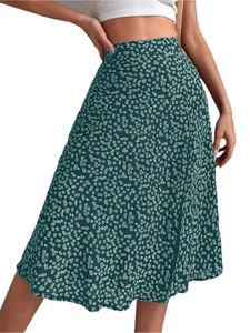 Damen Hohe Taille A-Linien-Röcke Casual Röcke Sommer Mode Temperament Wickelröcke Grün,Größe M
