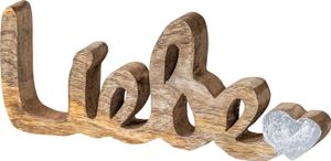 Schriftzug Liebe L26cm Mango Natur Silber Holz Buchstaben Tischdeko Deko Love