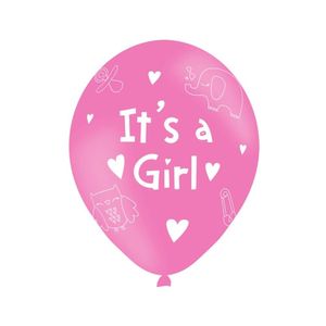 Amscan - Ballon-Ärmel "Its A Girl", Latex, Baby Shower 6er-Pack SG27994 (Einheitsgröße) (Pink/Weiß)