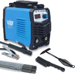 VECTOR WELDING Elektrodenschweißgerät SET, MMA Elektrode 200A, IGBT, kompakt, mit Tragegut ARC 200K Elektroden, Schlackehammer, Bürste, Visier
