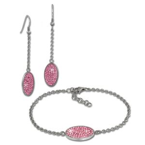 Amello Sada šperků z nerezové oceli Náušnice Náramek Zirkonie Glitter Pink ESSS03A