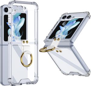 Hülle für Samsung Galaxy Z Flip 5 Transparente Stoßfest Schutzhülle Eingebauter Displayschutz mit Ring Transparent