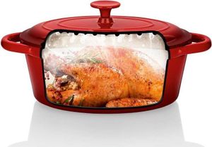 ERNESTO® Gusseisenbräter 4l Fassungsvermögen ca. 23 x 18,5 x 37 cm rot Bräter