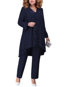 Damen Abendkleider Große Größe Sommerkleid Langarm/Kurzarm Oberteile und Hosen Set Marineblau,Größe L