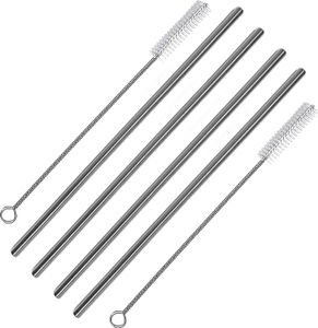 4er Set Edelstahl Strohhalm 22cm Inkl. Reinigungsbürste | Wiederverwendbare Trinkhalme | Umweltfreundliche Trinkröhrchen Cocktailhalm