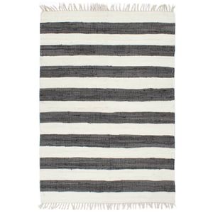 Klassisch Handgewebter Chindi-Teppich Baumwolle 200x290cm Anthrazit Weiß|Wohnzimmerteppich, Designerteppich, Hochflorteppich, Webteppich