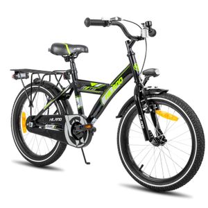 HILAND Rocket 18 Zoll Kinderfahrrad Mountainbike mit Gepäckträger Stützrädern, Kinder MTB für Jungen und Mädchen ab 5 6 7 8 9 Jahren, Schwarz