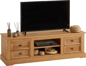 TV-Lowboard KENT, schöner Fernsehschrank aus Kiefer massiv gebeizt/gewachst, praktisches Hifi-Möbel mit 4 Schubladen, attraktives Sideboard mit zwei Nischen