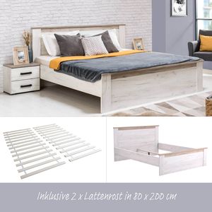 Homestyle4u 2237, Holzbett 160x200 mit Lattenrost Doppelbett Bett Holz Weiß Eiche Grau Massiv