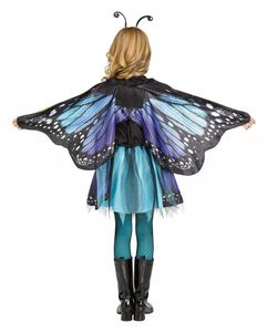 Blauer Schmetterling Kinderkostüm mit Flügeln & Fühlern Größe: S