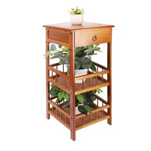 WISFOR Nočný stolík so zásuvkou, nočný stolík s policou, bambusový bočný stolík, rozkladací stôl Vintage Flower Table