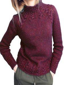 Frauen Winter Warm Gestrickte Pullover Arbeiten Einfarbige Jumper-Tops Lässiger Langarm Pullover,Farbe:Rotwein,Größe:3Xl