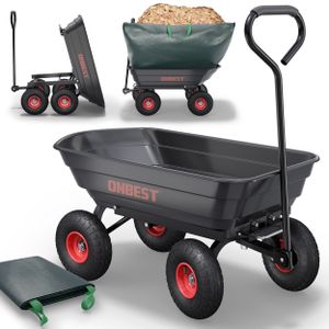 ONBEST Gartenwagen mit Kippfunktion | inklusive Gartensack | 300 kg belastbar | 75 Liter