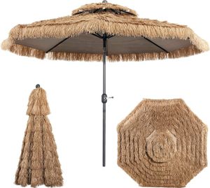 KOMFOTTEU 3m parasol hawajski, składany parasol, słomiany parasol przeciwsłoneczny, parasol plażowy z podwójnym baldachimem, parasol na taras, parasol do ogrodu, na balkon, na plażę