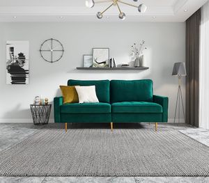 Modern Samt Stoff Sofa 180cm - Grün, Modern Velvet fabric sofa mit 2 dekorative Kissen