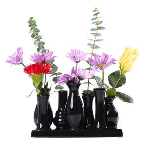 Jinfa Handgefertigte kleine Keramik Deko Blumenvasen Set aus 7 Vasen in schwarz