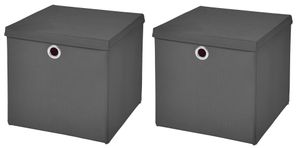 2 Stück Dunkelgrau Faltbox 32 x 32 x 32 cm  Aufbewahrungsbox faltbar mit Deckel