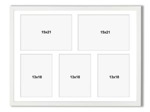 aFFa frames Tisar, Bilderrahmen aus Holz, Acrylglasfront, Mehrfach Bilderrahmen, Bildergalerie, Fotogalerie mit Passepartout, 5 Foto-Ausschnitten für 2 Fotos 15x21 cm und 3 Fotos 13x18 cm Weiß, 40x50 cm