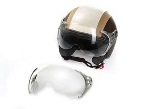 Motorradhelm Jethelm Rollerhelm CMX Chap weiß mit Leder braun inkl. Visier klar  "S"