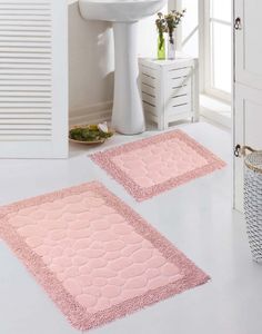 Badezimmerteppich Set 2 teilig - waschbar - Steinoptik in rosa Größe - 50x60cm + 60x100 cm