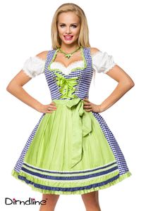 Dirndline Damen Dirndl Oktoberfest Fasching Karneval Trachtenkleid Partykleid, Größe:L, Farbe:blau/grün/weiß