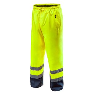 Neo Tools Regenhose Warnhose wasserdicht Arbeitskleidung Oxford winddicht profi EN 20471 Bundhose mit Taschen Warnschutzhose Sicherheitshose mit Reflektionsstreifen Neongelb S