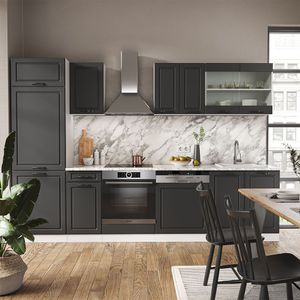 Livinity® Küchenzeile R-Line, 300 cm ohne Arbeitsplatte, Anthrazit Landhaus/Weiß