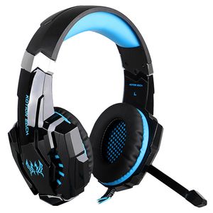 3.5mm Gaming Kopfhörer Over Ear Game Headset Geräuschunterdrückung Kopfhörer mit Mikrofon LED Licht Lautstärkeregler, Schwarz-blau