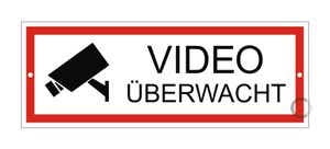 Schild Video überwacht Videoüberwachung | Aluminiumschild | wetterfester Mehrfarbdruck | 175 x 65 mm | 2-Fach gelocht
