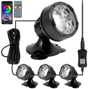 4er Set LED RGB Teichbeleuchtung Bluetooth Unterwasser Lampe Wasserdicht Scheinwerfer mit Saugnäpfe und Erdspieß