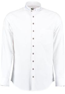 OS Trachten Herren Hemd Langarm Trachtenhemd mit Stehkragen Storax, Größe:41/42, Farbe:weiß-mittelblau