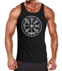 Herren Tank-Top Vegvisir Runenkompass Wikinger Kompass nordische Mythologie Kelten Germanen Muskelshirt Muscle Shirt Neverless® schwarz M