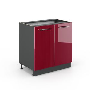 Vicco Spülenunterschrank Fame-Line, 80 cm ohne Arbeitsplatte, Bordeaux Hochglanz/Anthrazit