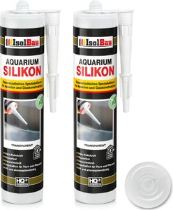 Isolbau Aquarium Silikon 2 x 300 ml Transparent - Dauerelastisches Spezial-Silikon für Aquarien & Glaskonstruktion - Für Innen- & Außenbereich – Kartusche
