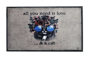 acerto - Schmutzfangmatte 45x75cm "Hippy Cat" Katze Fußmatte Türmatte Sauberlaufmatte